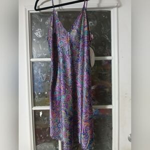 Featherbed. Vintage Medium Silky Satin Paisley Nightgown Chemise Purple Stock